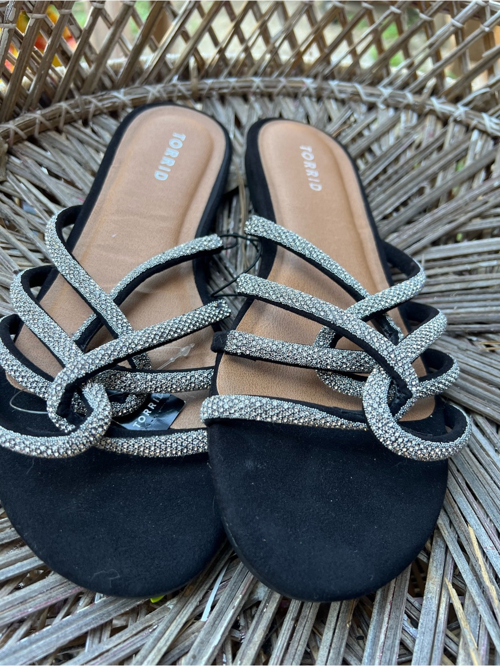 torrid Black Crystal-Strap Slide Mules